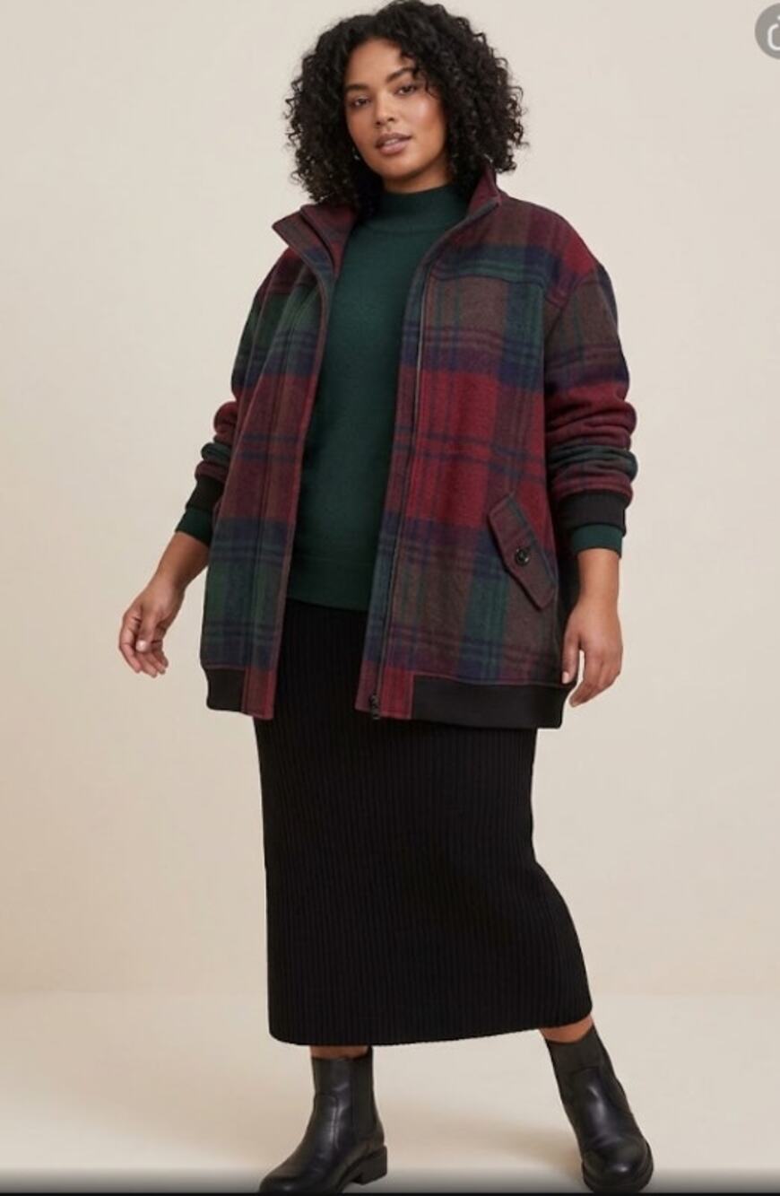 Serengeti Women's 2X Red Tartan PlaidWool Blend Bomber Jacket Full Zip